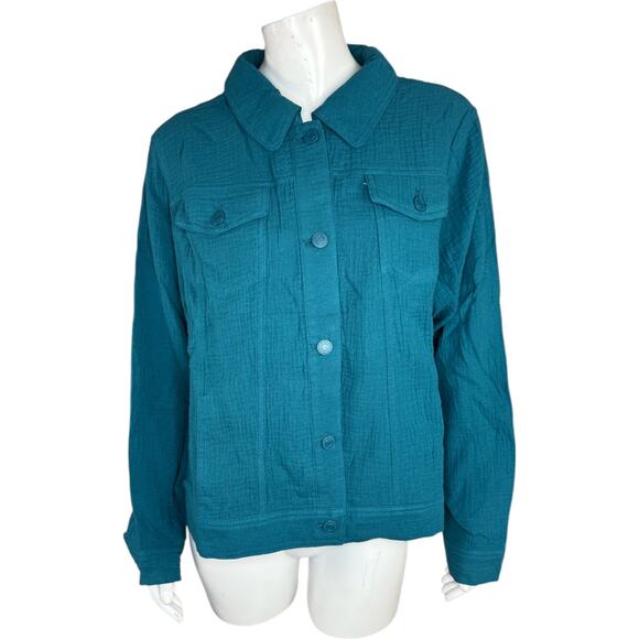 Isaac Mizrahi Live Bridgehampton Cotton Gauze Jacket Deep Sea 1X NWOT - Picture 1 of 13